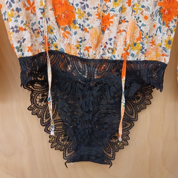 Free People intimately floral Orange body suit Say it to me boho S P - Picture 7 of 11